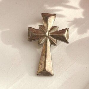 Brutalist Style Cross Sterling Silver 925 Vintage Statement Pendant | Charm